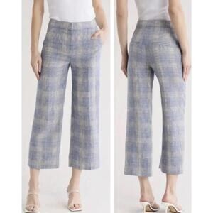 Veronica Beard Brixton Linen Plaid Wide Leg Crop Pants Size 0 NEW NWOT MSRP $448